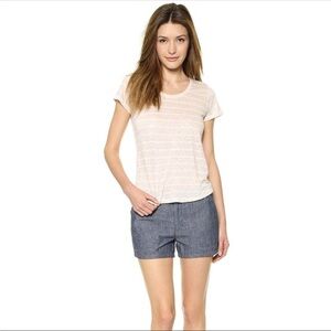 Vince Short Sleeve Scoop Neck Stripe Linen Tee